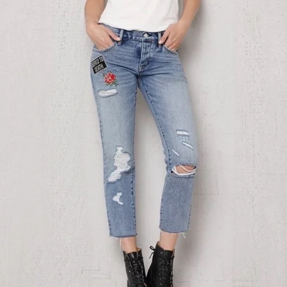 NWT Distressed Patch Work Jeans